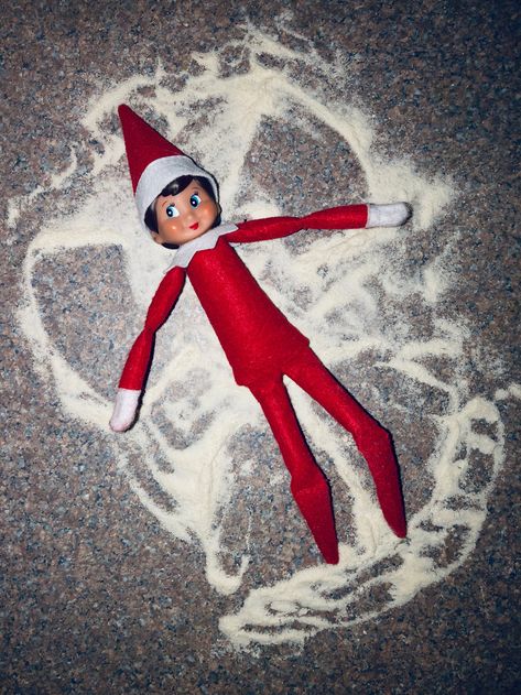 Elf on the Shelf Flour Snow Angel Elf Snow Angel, Elf On The Shelf Snow, Elf On Shelf Notes, Christmas Jokes For Kids, Snow Elf, Snow Castle, Elf On Shelf, How To Make Snowflakes, Awesome Elf On The Shelf Ideas