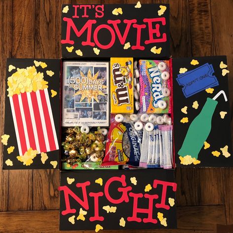 Movie Night Box, College Movies, Birthday Care Packages, Care Box, Movie Gift, Birthday Box, Movie Party, Holiday Movie, Care Package