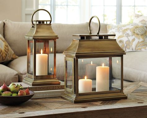 pottery barn lanterns | Driven By Décor: Using Lanterns in Home Decor Pottery Barn Lanterns, Lantern Decor Living, Coffee Table Vignettes, Fall Lanterns, Home Lanterns, Driven By Decor, Lantern Centerpieces, Lantern Candle Decor, Old Lamps