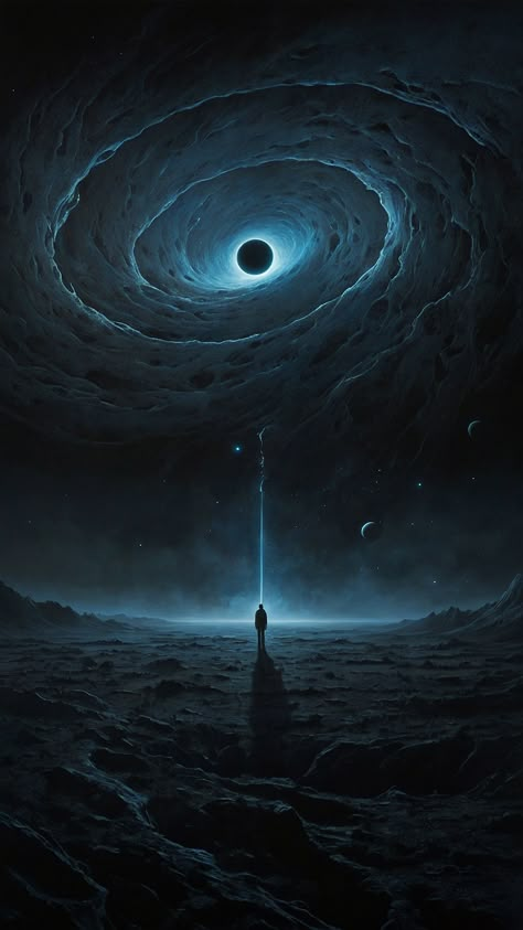 Scary Space Pictures, Dark Abyss Aesthetic, Megalophobia Aesthetic, Black Hole Man, Stellaris Art, Cosmic Horror Aesthetic, Other World Aesthetic, Domain Expansion Ideas, Black Hole Art