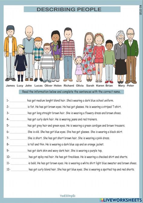 Describing People Worksheet For Kids, Describing People Appearance, Describing People Worksheet, Appearance Worksheet, Describing People, Writing Mini Lessons, English Learning Books, English Teaching Materials, English Teaching Resources