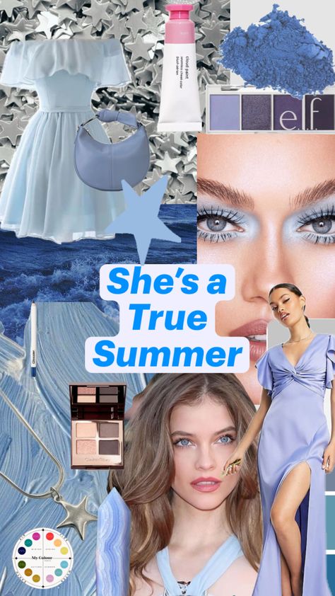 #truesummer #colouranalysis #coolsummer #seasonalcolouranalysis #makeup #wardrobe #eyeshadow #nails #blue #periwinkle True Summer Makeup, Eyeshadow Nails, Color Analysis Summer, Makeup Wardrobe, Soft Summer Color Palette, Soft Summer Colors, Blue Periwinkle, True Summer, Summer Goth