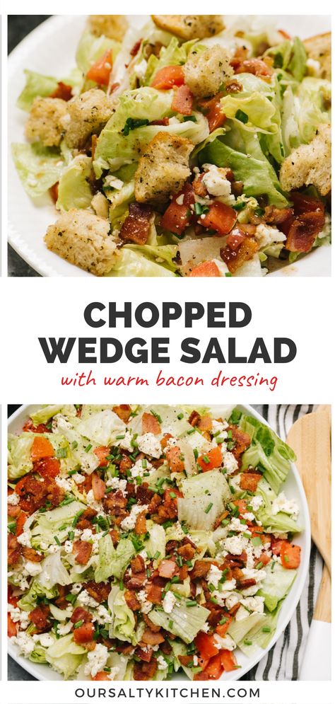 Iceberg Chopped Salad, Chopped Wedge Salad Recipes, Salad Wedges Iceberg, Iceberg Lettuce Salad Ideas, Chopped Wedge Salad 12 Tomatoes, Wedge Salad For A Crowd, Iceburgers Lettuce Salad, Bacon Vinaigrette Dressing, Bacon Lettuce Tomato Salad