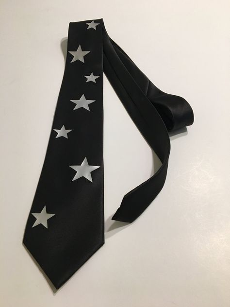 "High quality necktie. Great material. Very durable. 3.2'' at the widest point, 58\" long from tip to tip. Adult necktie. If you need something added or changed feel free to message me. Custom designs are welcome, I will do my best to make it on a tie, no set up fee for custom graphic. You pay only if you approve the final look on the tie. I try to ship the next business with USPS First Class Shipping which takes 3-5 days to arrive. If you order more then 3 ties I will ship Priority Mail 2-3 day Cool Ties Men, Christmas Gift Ideas Aesthetic, Star Suit, Stars Accessories, Star Tie, Funny Ties, Silly Clothes, Cool Clothes, Tie Design