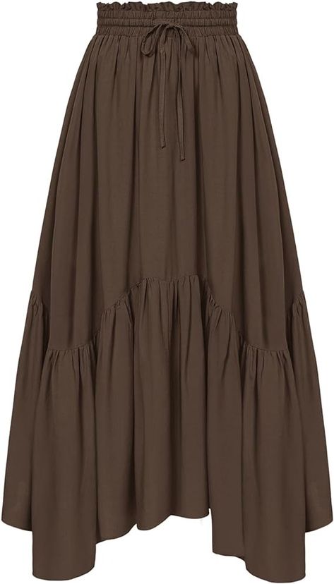 Amazon.com: Scarlet Darkness Brown Maxi Skirt for Women High Waist Boho Skirt with Pocket Brown XL : Clothing, Shoes & Jewelry Brown Long Skirt, Long Skirt With Pockets, Scarlet Darkness, Asymmetrical Tiered Skirt, Brown Maxi Skirt, Cottagecore Skirt, Long Brown Skirt, Flowy Maxi Skirts, Boho Skirt