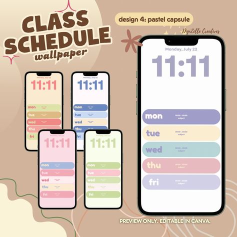 ✨ Back to school in style! 📚🖌️ Elevate your study game with our Class Schedule Wallpapers! Choose from 7 unique themes and customize with 35 editable Canva templates. Perfect for adding a splash of fun and organization to your academic life! #StudyAesthetic #GenZStyle #BackToSchoolVibes #backtoschool #digizellecreatives Canva School Template, Class Schedule Ideas, Class Schedule Wallpaper, Schedule Wallpaper, Ukulele Tabs Songs, Class Schedule Template, Academic Life, Digital Journaling, Unique Themes