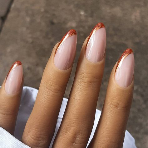 Trending French Nails, Nails With Terracotta Dress, Gel X Nails Round, Orange Dress Nails, Rust French Tip Nails, Copper French Tip Nails, Burnt Orange Wedding Nails, Burnt Orange French Tip, Nails For Orange Dress