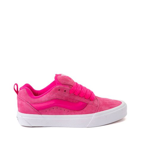 Vans Knu Skool Skate Shoe - Pink Glow | Journeys Pink Vans Shoes, Cheap Cute Shoes, Hot Pink Converse, Pink Adidas Shoes, Pretty Sneakers, Backpacks For Men, Vans Pink, Vans Outfit, Cute Nike Outfits