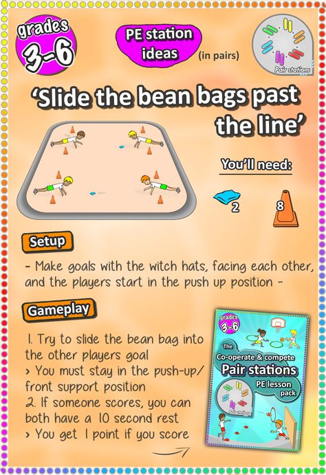 PE station ideas - get your class into pairs and have them try these sport skill stations, perfect for grades 3-6 Triple Play Activities, Pe Ideas For Preschoolers, Pe Stations Elementary, Easy Pe Games, Pe Activities Elementary, Pe Games For Kids, Large Group Games For Kids, Building Games For Kids, Gym Games For Kids