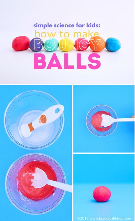 Try this simple science experiment with common household materials: Turn glue, borax and cornstarch into DIY Bouncy Balls. Diy Bouncy Balls, Babble Dabble Do, Experiments Kids, Simple Science, Science Crafts, Kid Experiments, Science Party, Easy Science Experiments, Bouncy Balls