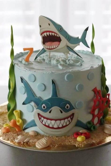 Shark Cakes For Kids Boys, Shark Themed Cakes, Cake Shark, Shark Cakes, Shark Birthday Cake, Dory Birthday Party, Dory Birthday, Shark Birthday Cakes, Lego Birthday Cake