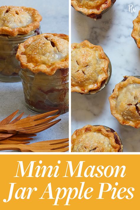 Mason Jar Baking, Mason Jar Desserts Recipes, Mason Jar Pies, Mason Jar Recipe, Mini Mason Jar, Mason Jar Desserts, Mini Apple Pies, Jar Packaging, Mini Mason Jars