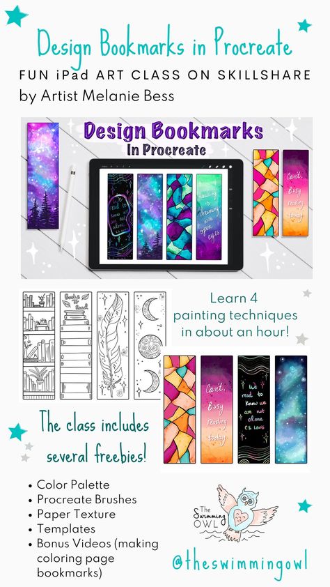 Bookmarks In Procreate, Procreate Bookmark, Procreate Coloring Pages Free, Procreate Galaxy, Paint Bookmarks, Learn Procreate, Procreate Classes, Procreate Resources, Squarespace Hacks