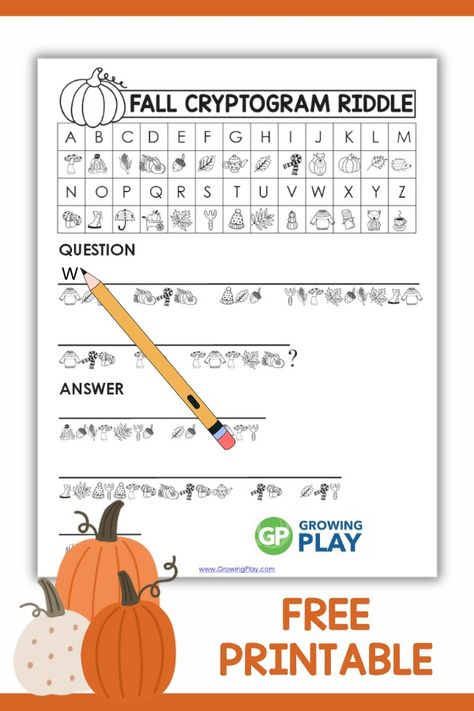 Fall Cryptogram Puzzle for Kids - Growing Play Thanksgiving Puzzles For Kids, Fall Crossword Puzzles Printable, Puzzle Template Free Printable, Kdp Ideas, Thanksgiving Puzzles, Thanksgiving Puzzle, Free Word Search Puzzles, Autumn Puzzle, Free Printable Puzzles