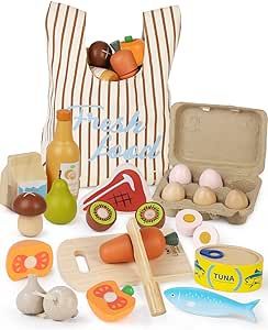 Kids Play Kitchen Accessories, Toddler Play Kitchen, Play Kitchen Food, Wooden Play Food, Toy Kitchen Set, Play Kitchen Accessories, Wooden Educational Toys, Play Food Set, Kids Play Kitchen