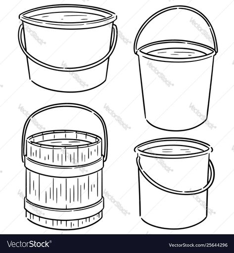 Bucket Tattoo Ideas, Bucket Tattoo, Bucket Of Flowers Drawing, Wooden Bucket Drawing, Paint Bucket Illustration, Bucket Image, Bucket Drawing, Oil Barrel, Water Bucket