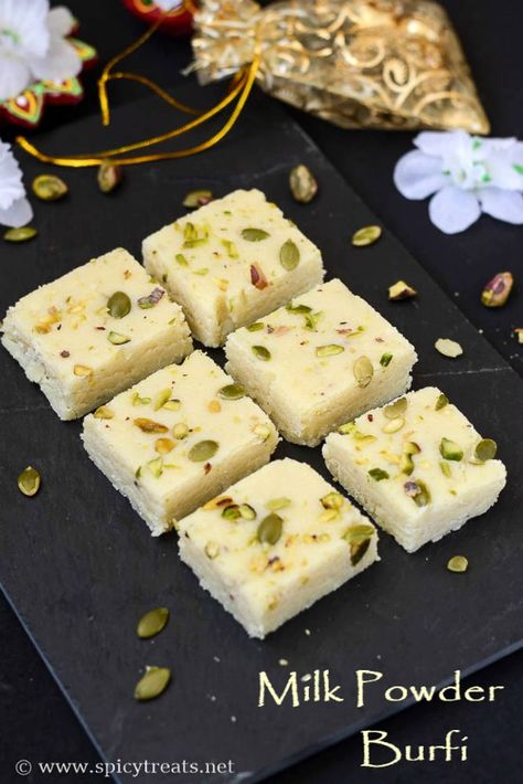 Spicy Treats: Milk Powder Burfi Recipe | White Burfi Recipe | Milk Powder Recipe In 10 Minutes - Easy Diwali Sweet Recipe Recipes With Milk, Recipe Using Milk, Turmeric Smoothie Recipes, Spicy Treats, Diwali Sweets Recipe, Sweet Bread Rolls, Burfi Recipe, North Indian Recipes, Diwali Food