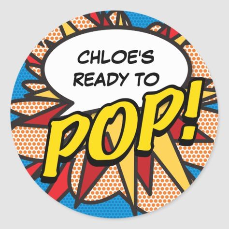 Comic Book Ready to POP! Baby Shower Classic Round Sticker Ready To Pop Centerpieces, Ready To Pop Invitations, Pop Baby Shower Ideas, She’s Ready To Pop Baby Shower Theme, Ready To Pop Stickers, Pop Art Baby, Best Baby Shower Favors, Pop Art Party, Retro Baby Showers