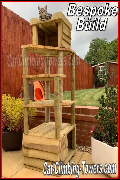 Outdoor Cat Perch, Pallet Wood Cat Tree, Outdoor Cat Tower Diy, Outdoor Cat Tower, Cat Tower Plans, Outdoor Cat Tree, Diy Cat Tower, Cat Tree Plans, Cat Climber