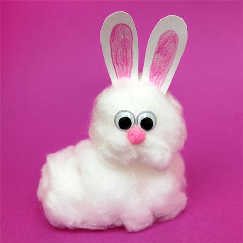 Cotton Bunny | Kids' Crafts | Fun Craft Ideas | FirstPalette.com Bunny Projects For Kids, Cottonball Bunny Craft, 3d Bunny Craft, Cotton Toys Diy, Rabbit Diy Ideas Bunny Crafts, Bunny Kids Craft, Cotton Ball Bunny Craft, Easter Rabbits Diy Craft Ideas, Cotton Activities For Kids