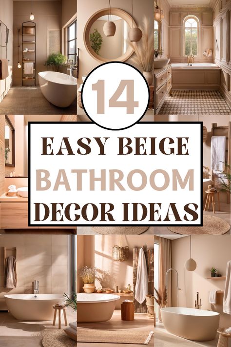 Beige bathrooms offer a canvas of timeless elegance, where tranquility meets style. Versatile and neutral, beige harmonizes with various design themes, from minimalist to rustic, enriching your space with warmth and serenity. Bathrooms With Cream Countertops, Bathroom With Beige Tub And Toilet, Beige Farmhouse Bathroom, Neutral Bathroom Design Ideas, Cream Bathroom Tiles Color Schemes, Soft Bathroom Aesthetic, Beige Walls Bathroom, Cream Color Bathroom Ideas, Beige Toilet Bathroom Ideas