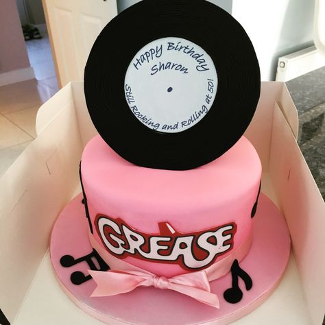 Grease themed cake Grease Themed Cake, Grease Birthday Cake, Grease Cake, 50s Cake, Grease Theme, Grease Themed Parties, Grease Party, 21st Birthday Girl, 70s Party Theme