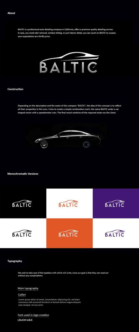 Baltic is a professional auto detailing company in California, Usa. Offers a premium quality detailing services. Depending on the description and the name of the company " BALTIC " the idea of this concept is to reflect all the properties in this icon. I tries to create a simple combination mark, the name baltic under a car shaped vector with a speedometer icon. The final result combines all the required styles by the client. Car Services Logo, Combination Mark Logo Design, Car Detailing Branding, Auto Logo Design Ideas, Auto Service Logo, Car Company Logo, Car Detailing Logo, Company Badge, Motor Logo