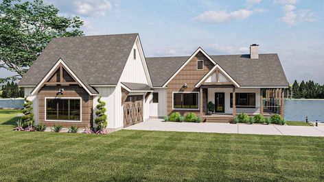 Modern-farmhouse House Plan - 2 Bedrooms, 2 Bath, 1856 Sq Ft Plan 52-520 Farmhouse Lake House, Advanced House Plans, Bar Flooring, Lake House Plans, Farmhouse House, Farmhouse Plan, House Plans Farmhouse, Modern Farmhouse Plans, Best House Plans