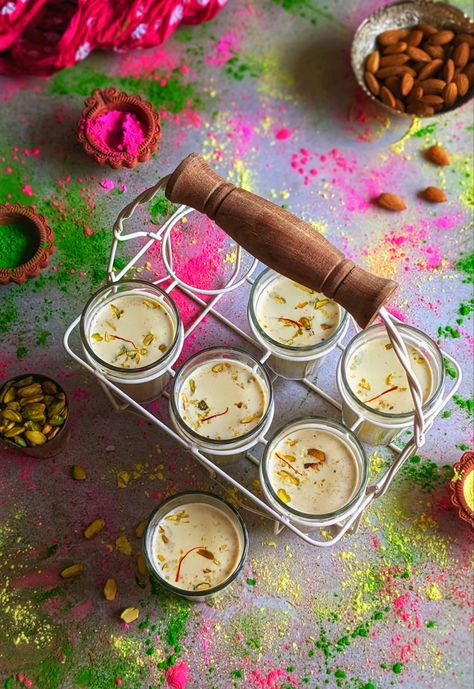 Holi is incomplete without thandai and this is just so easy to make at home and taste so delicious #thandai #holi #festival #colorful #drinks #flatlay #flatlayphotography #foodphotography Thandai Photography, Colorful Drinks, Diwali Decor, Holi Festival, Flat Lay Photography, Diwali Decorations, So Delicious, Food Styling, Diwali