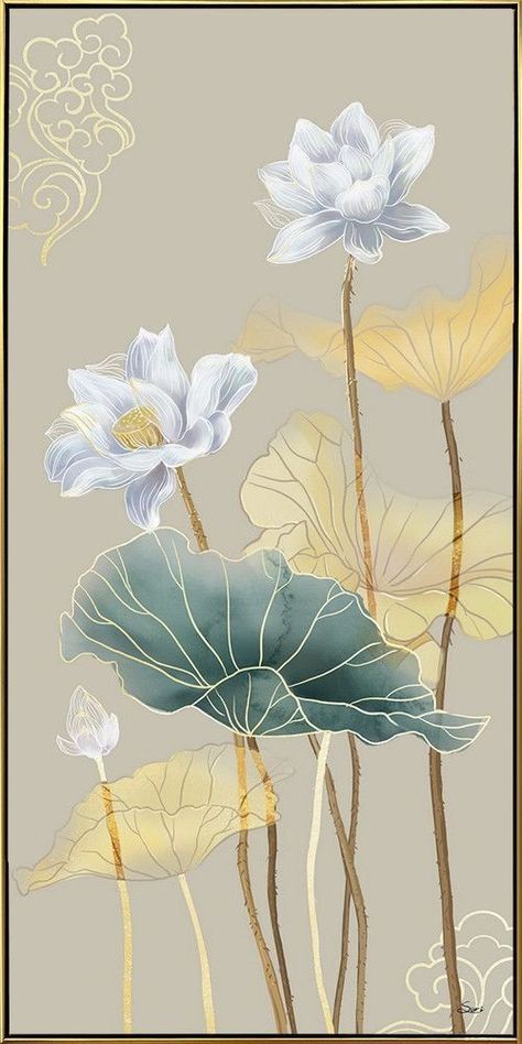 Canvas Art Ideas, Etsy Home, Lotus Flower Art, Vietnam Art, House Paint Interior, Chinese Art Painting, Lotus Art, Furniture Office, Art Japonais