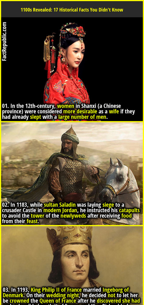 01. In the 12th-century, women in Shanxi (a Chinese province) were considered more desirable as a wife if they had already slept with a large number of men. World History Facts, 2d Cartoon, Fact Republic, Cheap Thrills, Curious Facts, Trivia Facts, Facts You Didnt Know, Chinese History, Random Facts