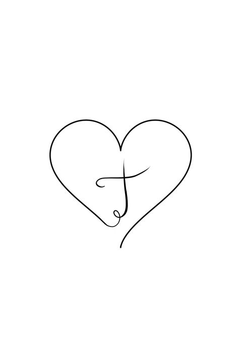 T And J Tattoo, Date And Initial Tattoo, Heart Tattoo With Initials Letters, T Tattoo Initial With Heart, T With Heart Tattoo, Heart With Letter Tattoo, T Letter Tattoo Design, Letter T Tattoo Ideas, Letter Tattoos Initials With Heart