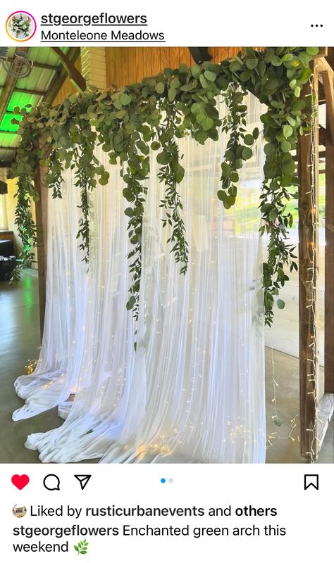 Arbor Ideas Wedding Eucalyptus, Build Your Own Wedding Arch, Wedding Greenery Arch, Wedding Arch Ideas Indoor, Indoor Wedding Ceremony Backdrop, Diy Wedding Altar, Simple Wedding Alter, Eucalyptus Arch, Wedding Ceremony Backdrop Indoor