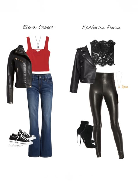 Instagram @outfitreport The Vampire Diaries Aesthetic Outfits, Katherine And Elena Halloween Costume, Katherine Vampire Diaries Outfits, Vampire Diaries Costume Ideas, Tvdu Inspired Outfits, Tvd Clothes Inspired Outfits, Serie Tv Outfit Ideas, Katherine Pierce Halloween Costume Ideas, Tvd Katherine Outfits