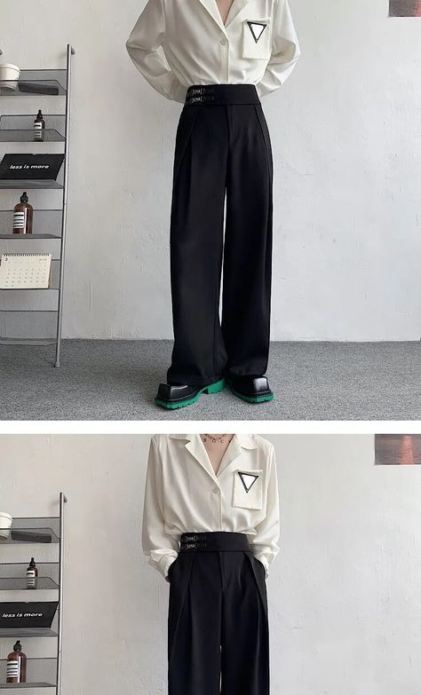 Black Suit Pants Men Fashion Social Mens Dress Pants Korean Loose Oversize Straight Wide Leg Pants Men Formal Trousers M-XL - AliExpress Black Trousers Outfit Men Formal, Wide Leg Pants Men, Trousers Outfit Men, Wide Leg Trousers Outfit, Black Suit Pants, Straight Wide Leg Pants, Grunge Clothes, Pants Korean, Trouser Outfit