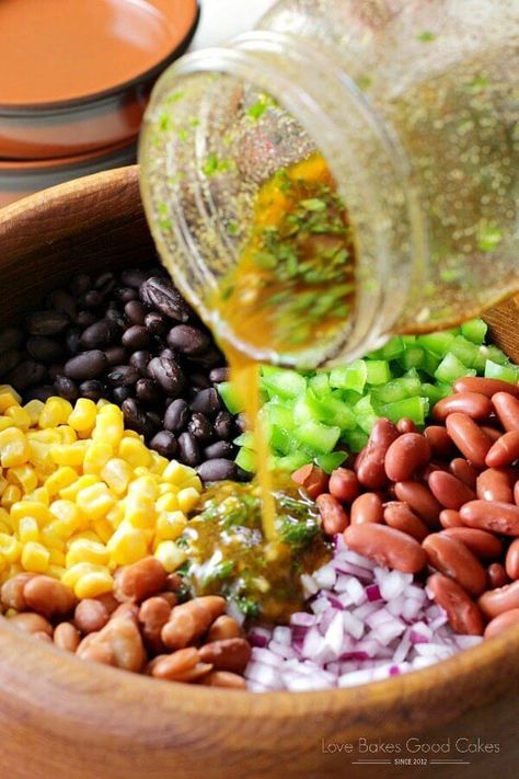 Mexican Bean Salad Fiesta Bean Salad, Bean Salad Dressing, Mexican Bean Salad, Bean Salads, Nutritarian Diet, Bean Dishes, Beans Recipes, Mexican Salads, Lunch Prep