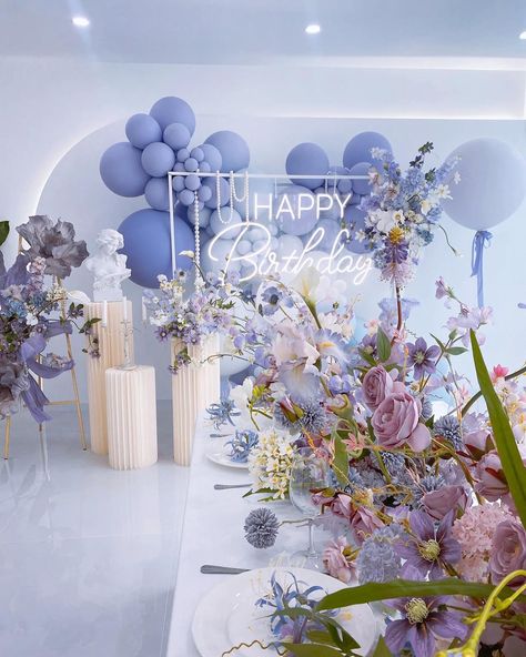 Periwinkle Party Decorations, Purple And Blue Party Decorations, Periwinkle Birthday Party, Pastel Birthday Party Decorations, Lavender Birthday Party, Romantic Birthday Party, Purple Birthday Party Decorations, Bas Mitzvah, Lavender Birthday