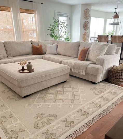 The Couch My Guests Won’t Stop Talking About - Home By Alley Microfiber Couch Living Room, Comfy Couches Living Room, Dining Room Rug Placement, Tan Couch Living Room, House Room Design, Sectional Sofa Decor, Comfiest Couch, Sunny Apartment, Dining Room Rug Size