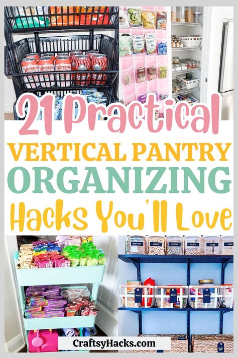 Maximize your kitchen space with vertical pantry organizing hacks that make storage easier and more efficient. These space-saving pantry ideas are perfect for turning unused vertical space into valuable storage solutions.  Discover smart pantry organization tips that will help you store more. Garage Food Storage Organization, Small Pantry Hacks, Grocery Organization Ideas, Costco Storage Ideas, Inexpensive Pantry Organization, Open Pantry Storage Ideas, Baggie Storage Organizing Ideas, Small Food Pantry Organization, Kitchen Storage No Pantry