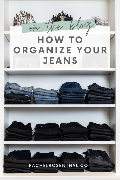 How To Organize Pants In Closet Shelves, Organisation, Pants Storage Closet, Jeans Closet Organization Ideas, Fold Jeans For Shelf, Denim Bar Closet, Organizing Jeans In Closet Ideas Shelves, Storing Pants In Closet, Ways To Store Jeans In Closet