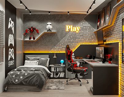 Teenage Gamer Bedroom Ideas, Tennage Boy Room Design, Boys Bedrooms Ideas Teenagers, Bedroom For Teenagers Boys, Teenage Gaming Bedroom, Teenage Room Decor Boy Bedroom Ideas, Preteen Boy Bedroom Design, Teenager Gaming Bedroom, Cool Kids Bedrooms For Boys