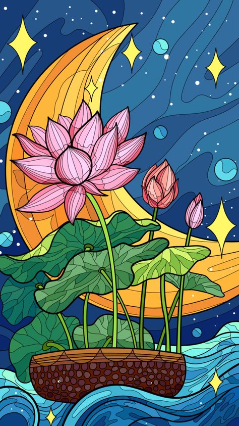 Poster Color Painting, Lotus Flower Art, Tropical Landscape, Folk Art Flowers, Art Painting Gallery, Pop Art Painting, Nature Art Painting, Doodle Art Designs, Amazing Art Painting