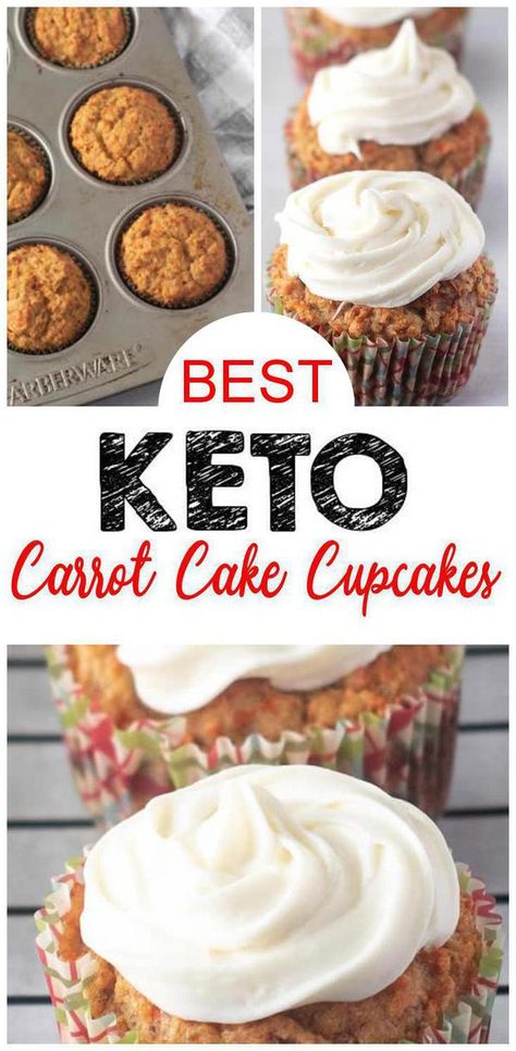 EASY keto cupcakes! BEST keto carrot cake cupcakes w/ cream cheese frosting that are simple & tasty. Great low carb dessert or grab & go snack - make ahead. Great keto dessert or snack. Keto dessert cupcakes everyone will love. Ketogenic diet cupcakes that are made with fresh vegetables. Coconut flour cupcakes. #ketodesserts #lowcarb Great keto Easter recipes & keto Easter dessert recipes.  Click for this favorite keto food recipe :) Keto Carrot Cake, Low Carb Carrot Cake, Keto Easter, Keto Cupcakes, Desserts Keto, Breakfast Keto, Postre Keto, Carrot Cake Cupcakes, Low Carb Snack