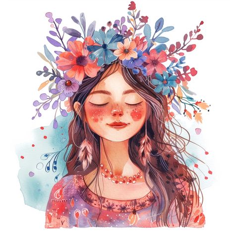 🖼️✨Charming Illustrations with Midjourney Prompts: Tap the Link in my Bio🔗👀 Flower Crown Illustration, Crown Illustration, Crown Drawing, Flowers Crown, Charming Illustration, Girls Wear, Beautiful Wallpapers, A Flower, Flower Crown