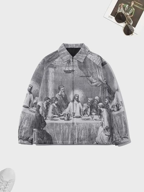 The Last Supper Print Retro Vintage Jacket Mens Casual Zip Up Jacket Coat College Hipster Windbreaker For Spring Fall - Men's Clothing - Temu Fall Street Wear, Raglan Sleeve Jacket, Lapel Jacket, Last Supper, Jacket Pattern, Print Jacket, Long Sleeves Jacket, Sports Jacket, Womens Clothing Sizes