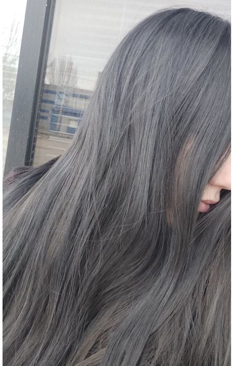 Glamour Short Hair, Greyish Blue Hair, Ashy Gray Hair, Ashy Black Hair, Dark Ash Hair Color, Grey Hair Ponytail, Grey Hair Colour, Charcoal Grey Hair, Dark Silver Hair