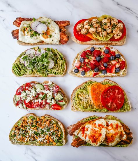 Snack Toast Ideas, Sourdough Toast Ideas Breakfast Recipes, Gourmet Cafe Food, Open Toast Ideas, Cafe Toast Ideas, Savory Breakfast Toast Ideas, Fancy Toast Breakfast Ideas, Savoury Toast Toppings, Quick Toast Ideas