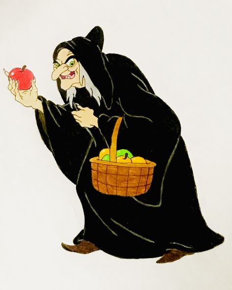 Drawing of the Evil Witch from Snow White and the Seven Dwarfs Evil Queen Snow White Art, Snow White And The Seven Dwarfs Drawing, Witch Cartoon Character, Evil Witch Snow White, Witch From Snow White, Snow White Stepmother, Movie Character Drawings, How To Draw Snow, Snow White Witch