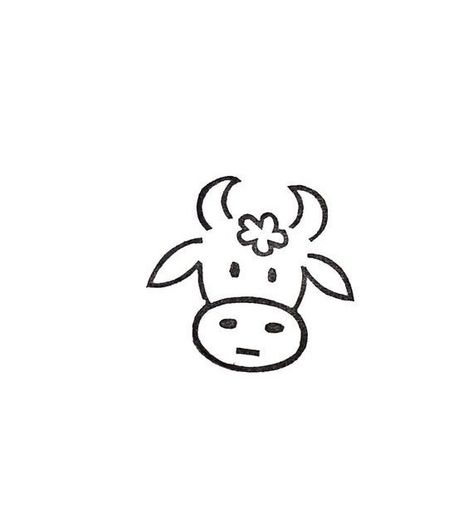 Minimalistic Cow Tattoo, Cute Cow Doodle Easy, Tiny Cow Tattoo Minimalist, Cow Tattoo Stencil, Small Animal Tattoos Simple, Highland Cow Doodle, Minimalist Cow Tattoo, Cow Face Tattoo, Cow Tattoo Small Simple