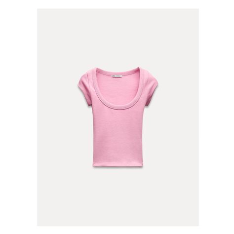 SLIM FIT - ROUND NECK - SHORT - SHORT SLEEVEFitted round neck rib shirt with short sleeves. Off The Shoulder Graphic Tee, Pink Christmas Wishlist, Latina Tops, Teenage Wishlist, Cute Shein Tops, Zara Fits, Rib Shirt, Zara Clothes, 2025 Wishlist